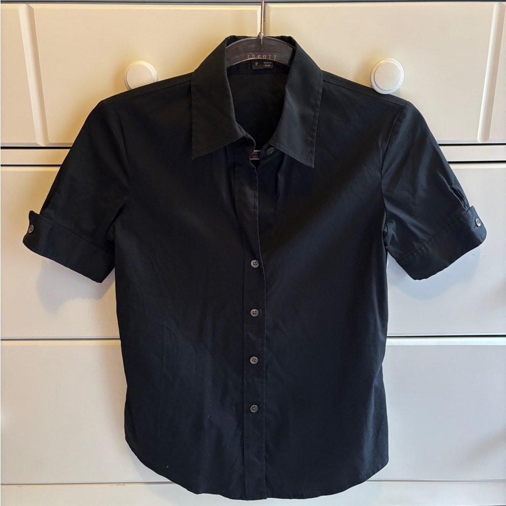 Theory Black Short Sleeve Button Down Shirt